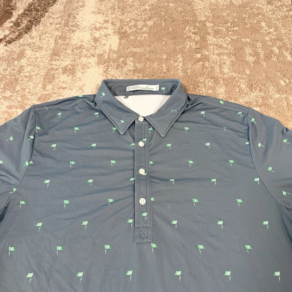 Criquet Tour Range Flag Print Mens XL Golf All Over Graphic Polo Shirt Gray‎
